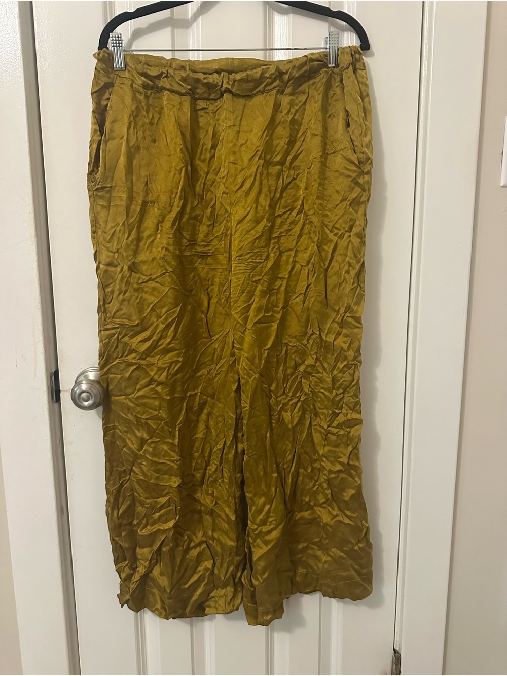 Amour Vert Mustard Satin Wide-Leg Pants
